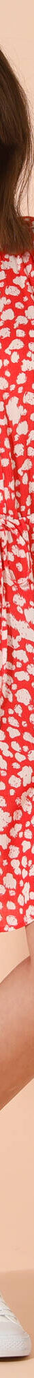 Robe courte col zippé, crépon imprimé (rouge / écru) Robe courte col zippé, crépon imprimé (rouge / écru)